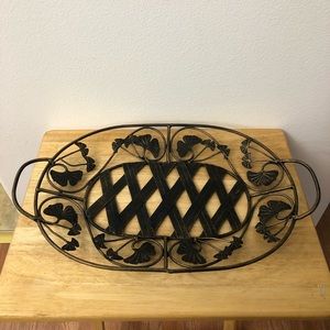 Metal SERVING TRAY Distressed BROWN+GOLD